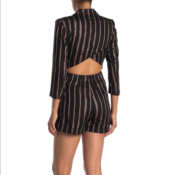 NEW Rachel Roy Metallic Pinstripe Romper Suit Black Liberty Blazer $149 sz 12 - Picture 2 of 2